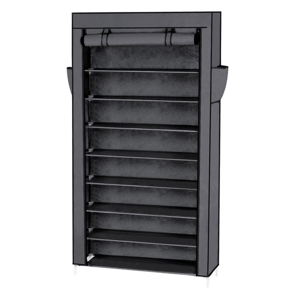 10 Tiers Shoe Rack Organizer, PKWQ511GY Portable Shoe Rack Closet Fabric Cover, Gray Shoe Organizer Storage Cabinet