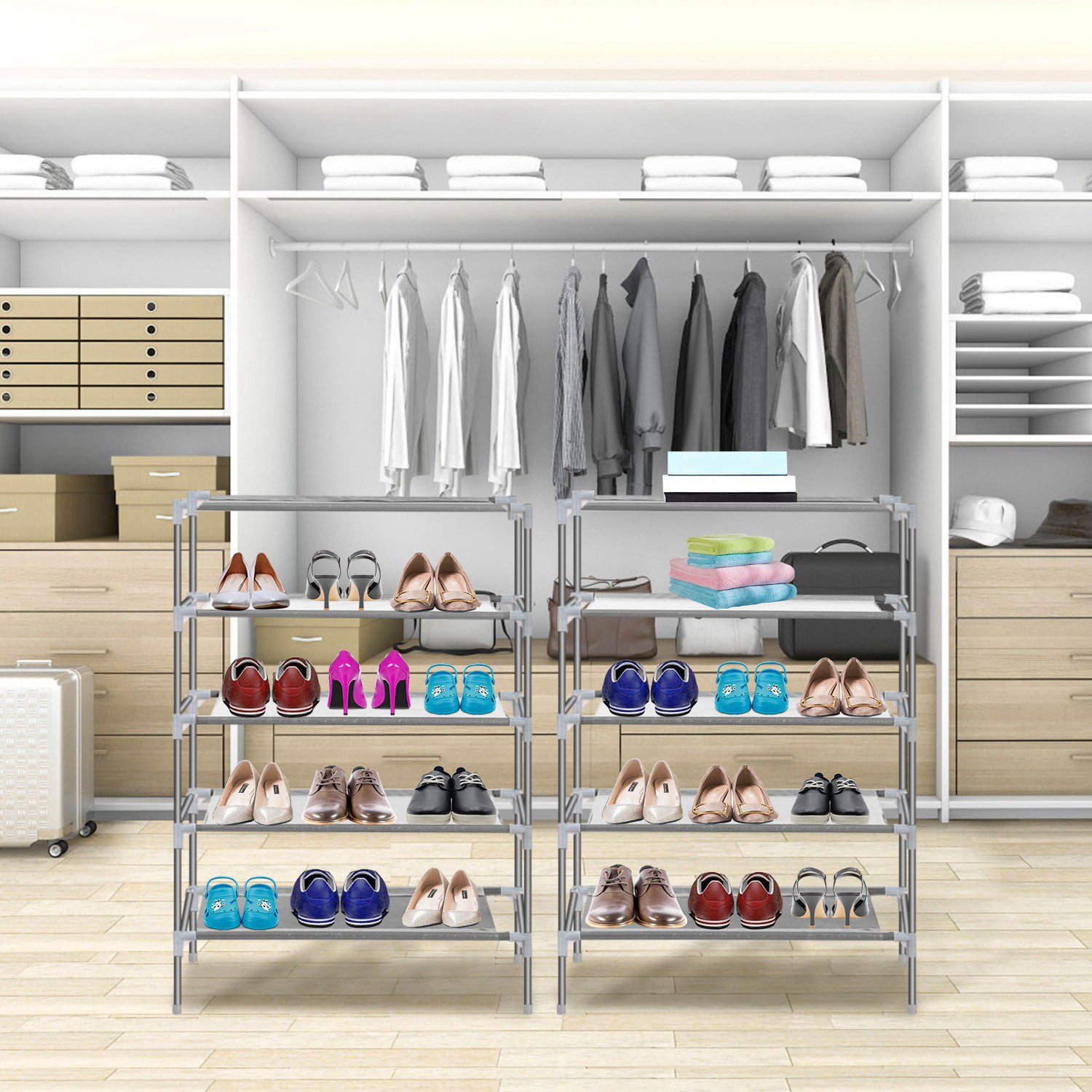 10 Tiers Shoe Rack TeqHome 27 Pairs Shoe Organizer Shelves Iron Pipes ...