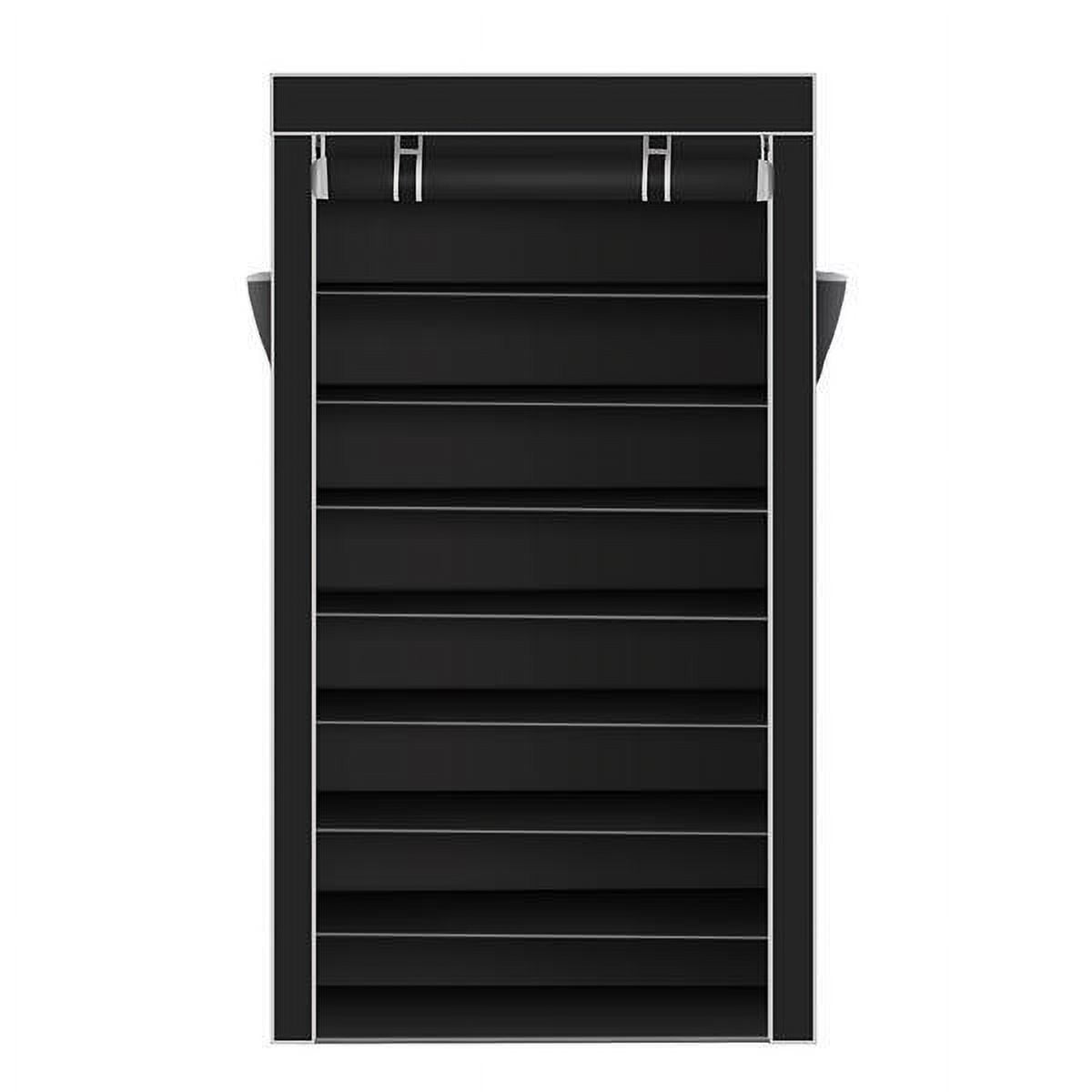 Black 10-Tier Fabric and Metal Shoe Rack with Dustproof Cover
