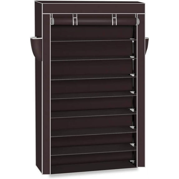 10 Tiers Shoe Rack with Dustproof Cover Closet Shoe Storage Cabinet Organizer Dark Brown