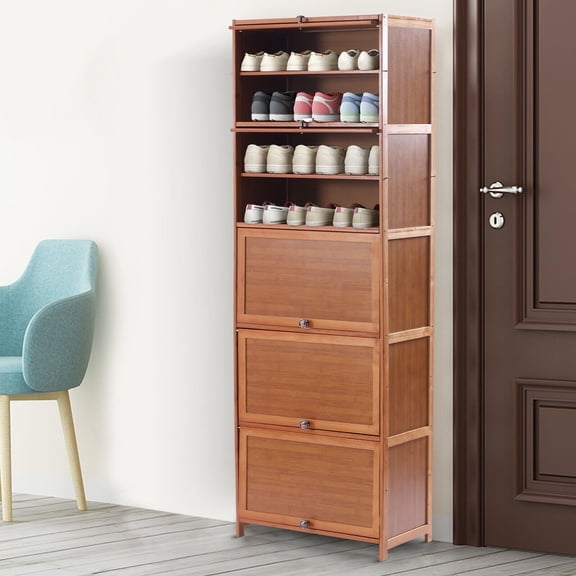 11 Tiers Shoe Storage Rack Bookshelf with Cabinet Concealed Sliding Doors