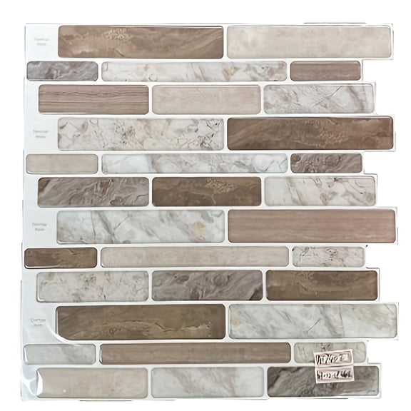 10 Tiles Self-Adhesive Kitchen Backsplash, Marble Look Decorative Tiles (Multi)