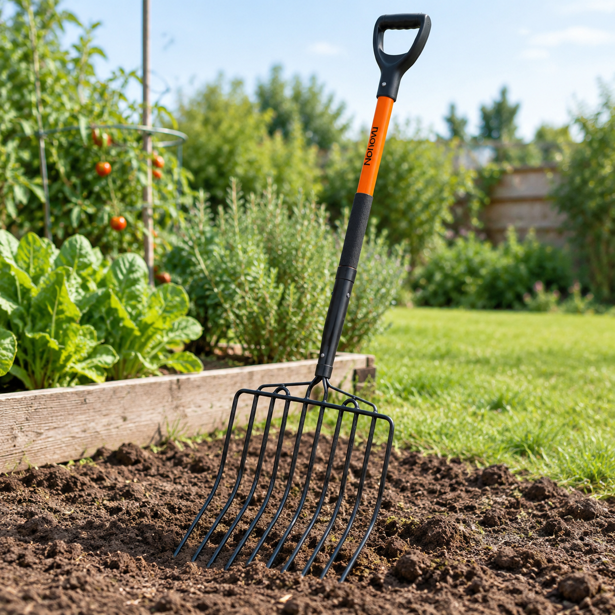 10 Tine Garden Pitchfork with Non-Slip Fiberglass Handle, Heavy Duty ...