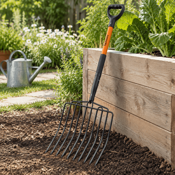10-Tine Heavy Duty Gardening Pitchfork with Non-Slip Handle, 45 Inches