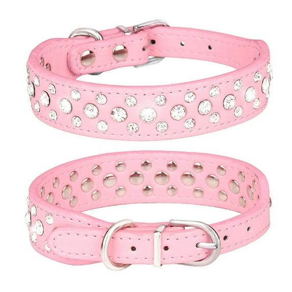 10 To 24 Long Personalized Rhinestone Leather Shiny Crystal Collar For Pet Dog And Cat