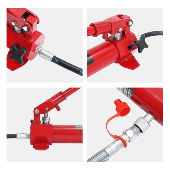 10 Ton Heavy Duty Hydraulic Porta Power Jack Kit - Frame Repair, 1.4m Oil Hose, Ram Pump, Spreader, Wheeled Storage - Automotive, Garage, Farm - 10 tons | Plastic box with wheels | Red