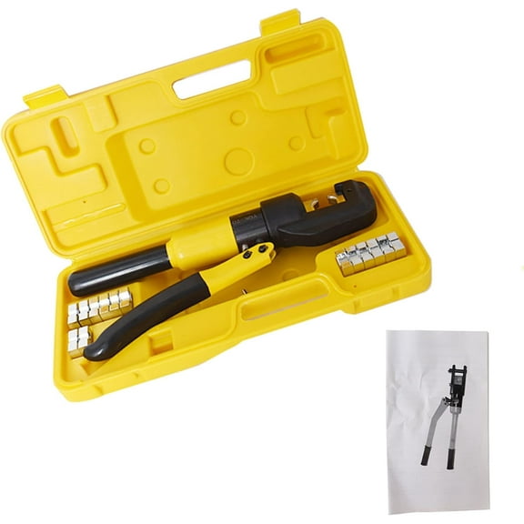 10 Ton Hydraulic Crimper Tool Manual Cable Lug Crimper with 9 Dies 12-2/0 AWG Battery Cable Crimper
