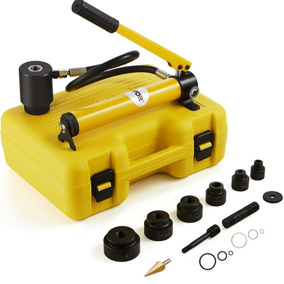 VEVOR 10 Ton Hydraulic Knockout Punch Kit, 1/2" to 2" Conduit Hole Cutter Set, KO Tool Kits with Puncher 6 Piece, Metal Sheet Driver Tools, For Aluminum,Brass,Stainless Steel, Fiberglass and Plastic