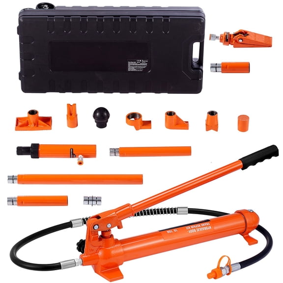 10 Ton Hydraulic Ram Pump Kit, 4.6 ft Hose&Storage Case for Auto Repair, Frame Straightening, Garage, Heavy Equipment (22046 LBS Capacity)