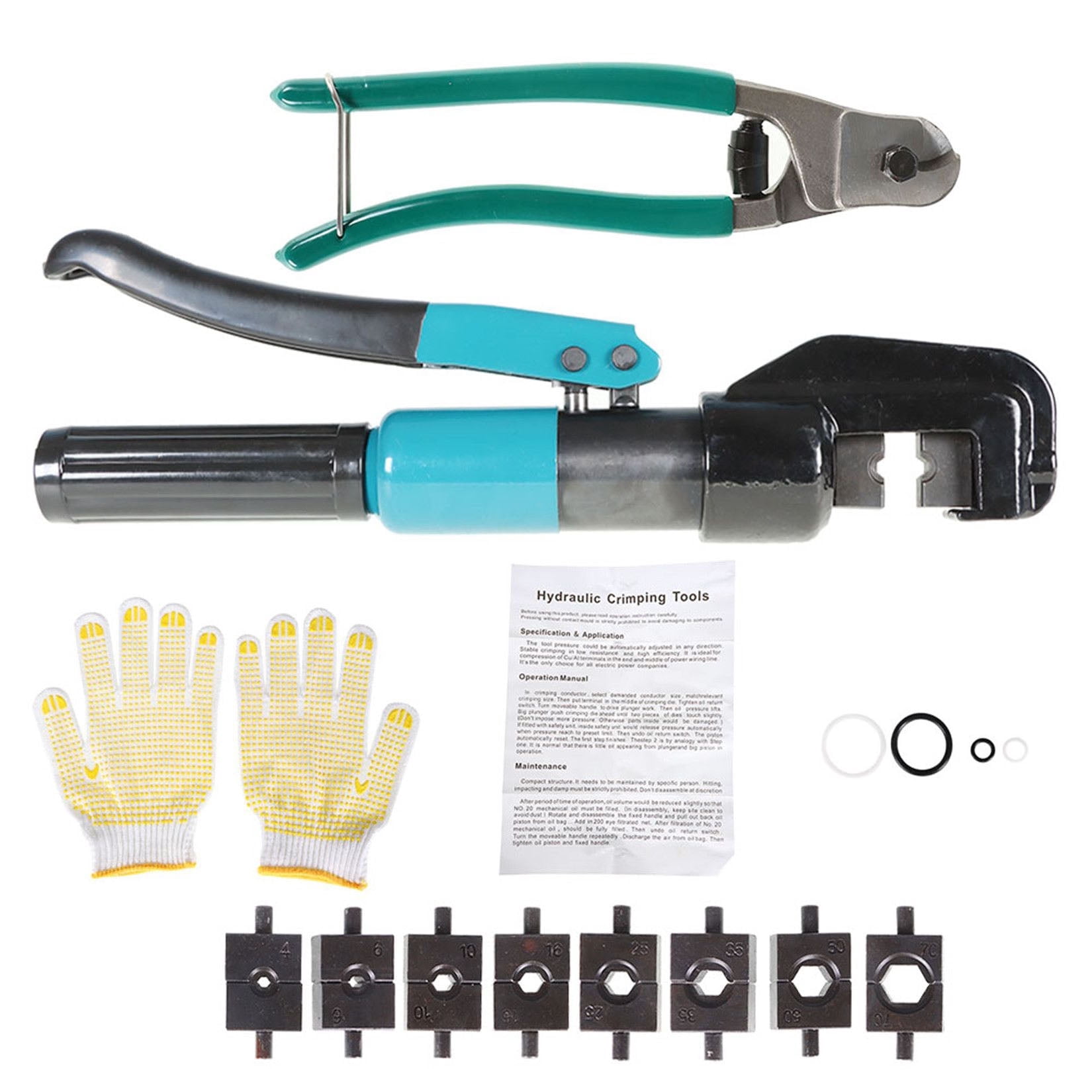 10 Ton Hydraulic Wire Battery Cable Lug Terminal Crimper Crimping Tool with 9 Pairs of Dies and Cable Cutter for 1/8 inch to 3/16 inch Stainless Steel Cable Railing Fittings