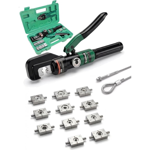 10-Ton Hydraulic Wire Rope Crimping Tool,Hydraulic Swaging Tool, 11 Dies for 3/64"-3/16" Double Barrel Sleeves & Stainless Steel Cable Railing Terminals, Professional Rigging Swager