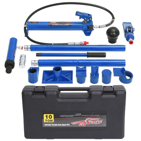 10 Ton Porta Power Hydraulic Jack Kit – Heavy Duty Car Frame Repair with Pump, 4.6 ft Oil Hose, Portable Ram, Blue Plastic Carrying Case – Automotive, Garage, Mechanic
