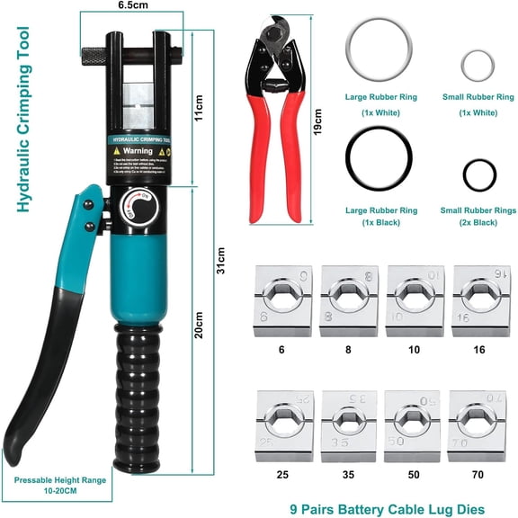 10 Tons Hydraulic Crimping Tool & Cable Cutter with 9 Dies, Hydraulic Crimper for 1/16" 1/8" 3/16" Stainless Steel Cable Railing Hardware Kit, Wire Rope Swaging Tool