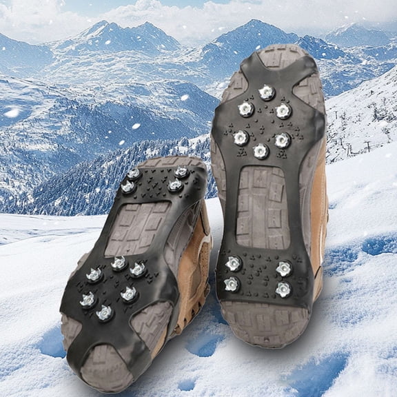 10 Tooth Ice Cleats Shoe Grips Winter Anti Slip Traction Crampons Rubber Metal Spike Covers for Hiking Snow Ice Mud Trail Walking Boots Shoe Size 40-43 Outdoor Gear Men Women Winter Trail Walking