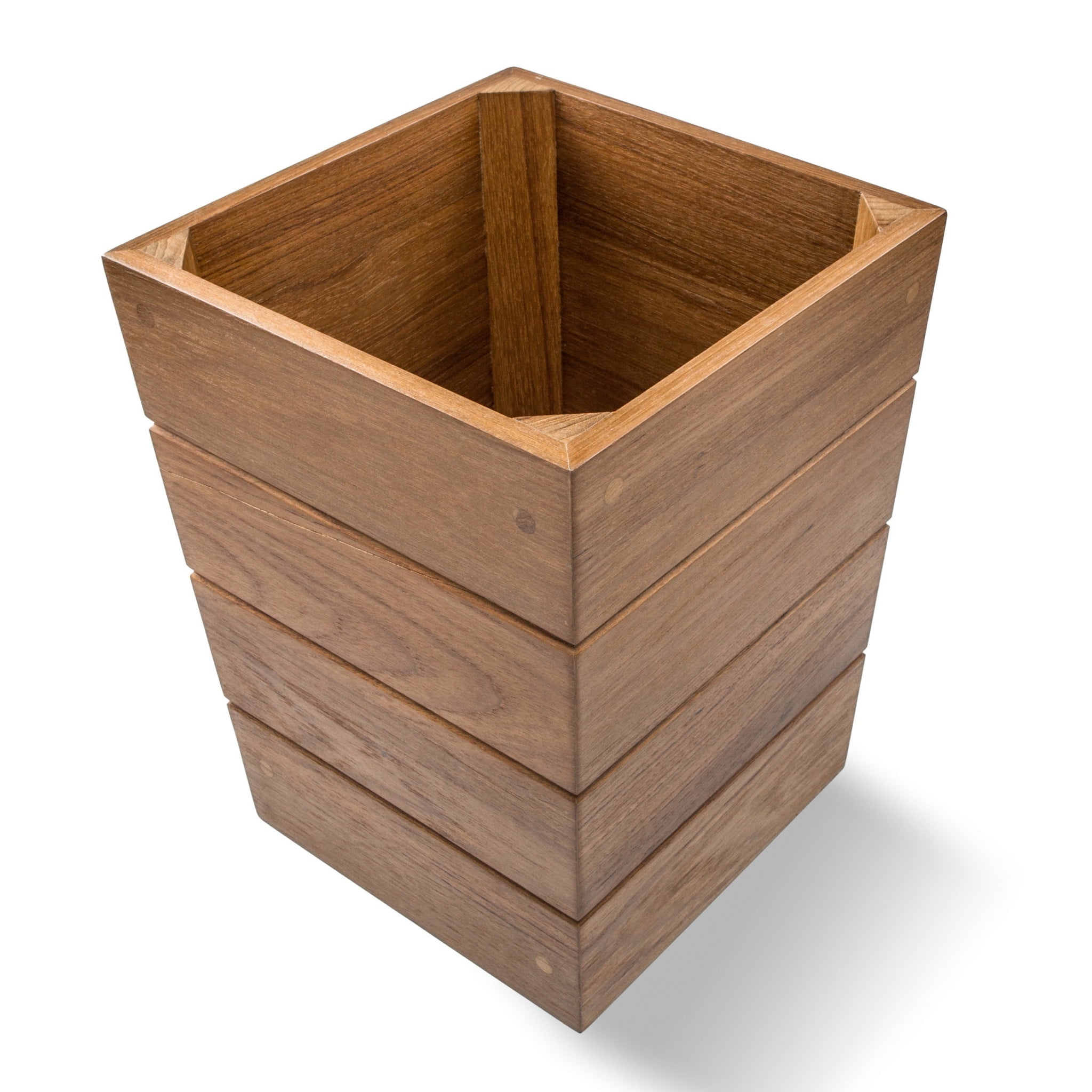 Small Teak Wood Waste Basket with Oiled Finish
