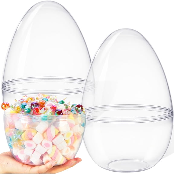 10" Transparent Jumbo Easter Eggs, 2 PCS Clear Fillable Plastic Giant Eggs Empty for Easter Egg Hunt, Candy Treats, Basket Stuffers, Party Supplies, Holiday Decoration