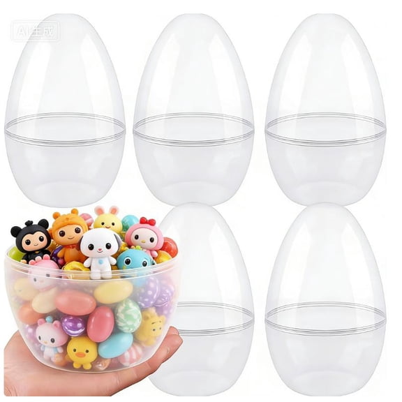 10" Transparent Jumbo Easter Eggs, 5 PCS Clear Fillable Plastic Giant Eggs Empty for Easter Egg Hunt, Candy Treats, Basket Stuffers, Party Supplies, Holiday Decoration