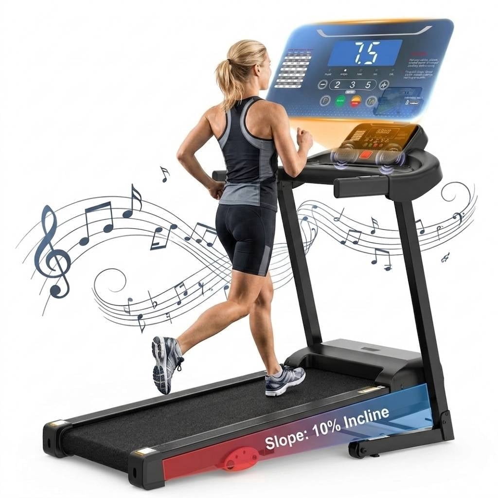 10% Treadmills for Home, 4-in-1 Foldable Treadmill with Incline, Portable Treadmill with Handle, 3.5HP Quiet Walking Pad Treadmill, 71 Preset Modes, Three Screen