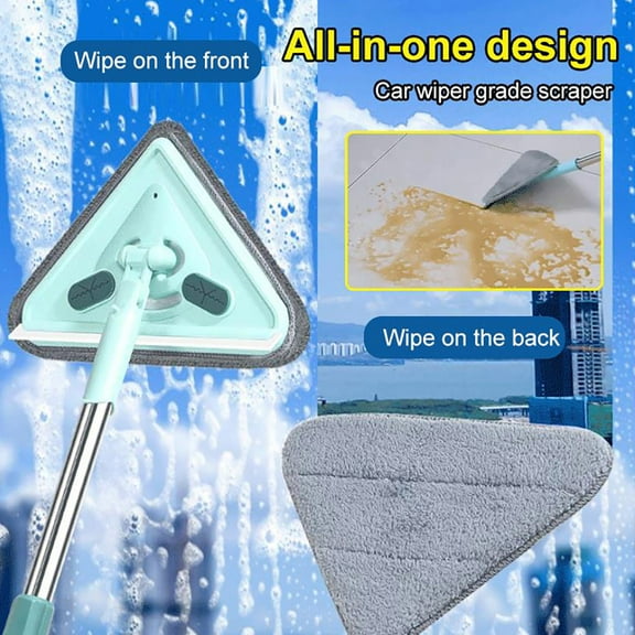 10" Triangular Cleaning Mop for Household Use, Multi-Functional Design for Walls, Ceilings, and Glass Surfaces, Includes 4 Reusable Mop Pads for Various Cleaning Tasks J