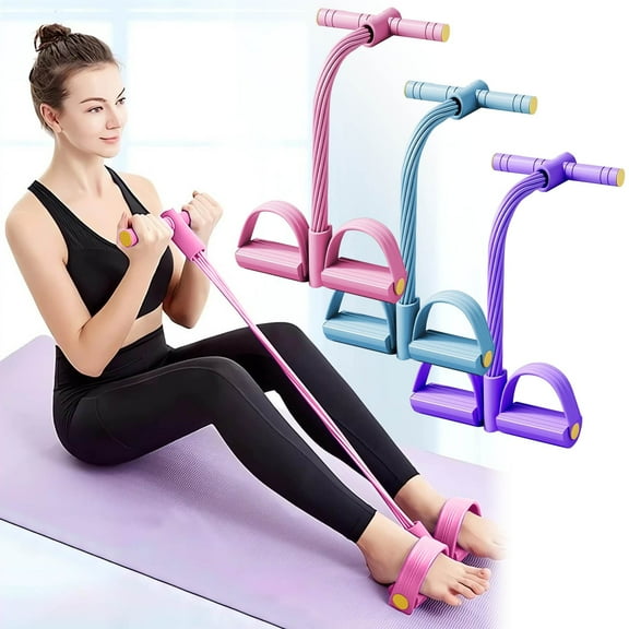 10-Tube Fitness Resistance Band with Pedal, Sit Up Leg Stretch Rope, Ankle Joint Tractor, Stretching Exercise Belt with Handle, Home Workout, 2025 Model Holiday Gift Ideas & Budget Picks