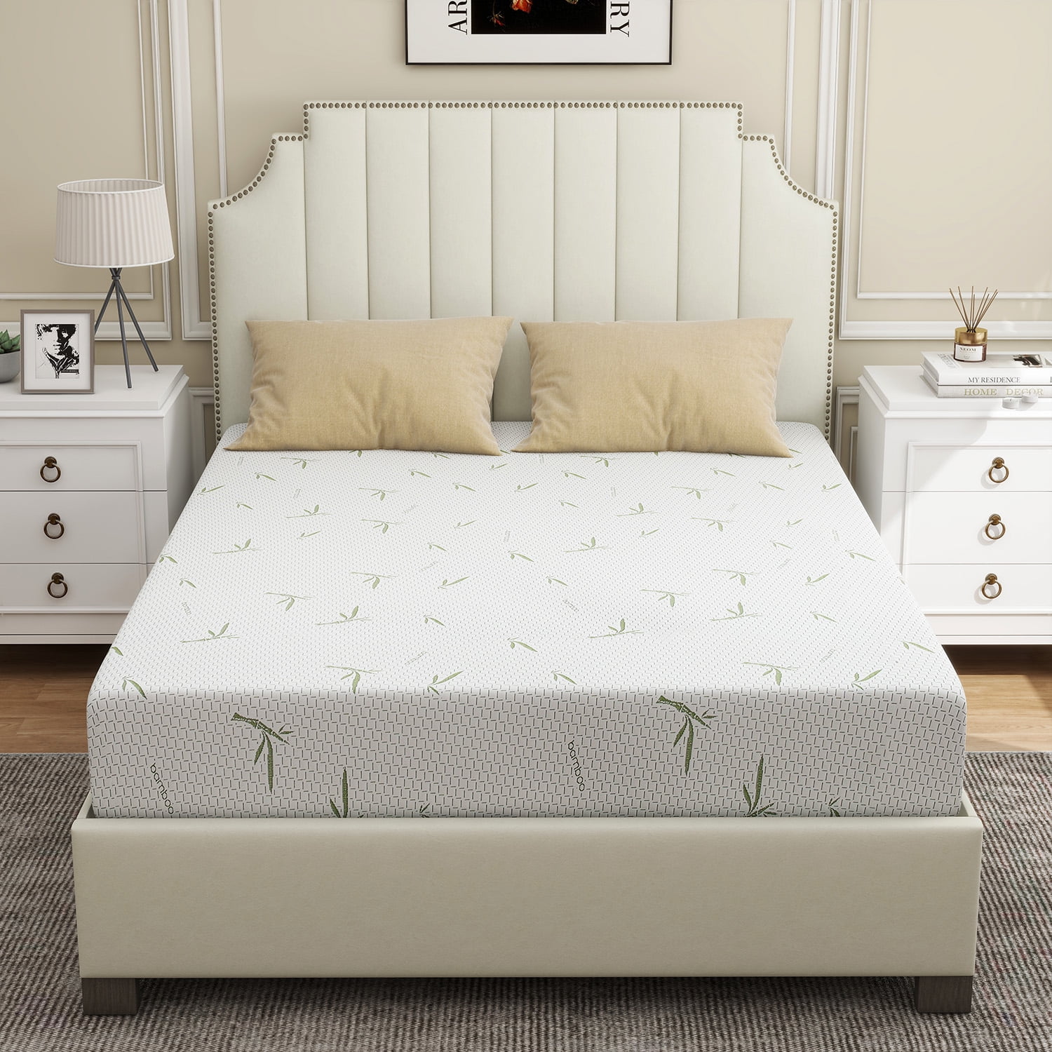 10'' Twin Size Memory Foam Mattress with Bamboo Pattern Cover