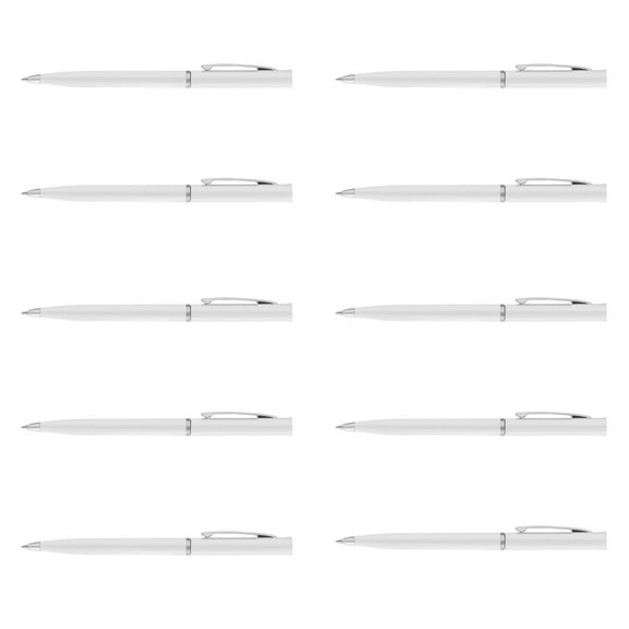 10 Twist Action Hotel Pens Pack - Plastic, Black Ink - White