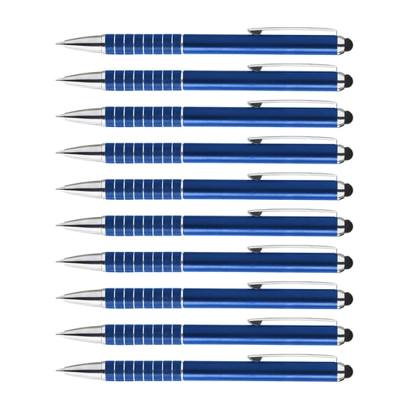 10 Twist Action Metal Stylus Pens Pack - Two in One, Smooth, Black Ink - Blue