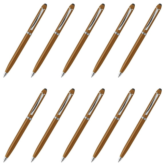 10 Twist Action Plastic Stylus Pens Pack - Metallic Barrel, Black Ink - Gold