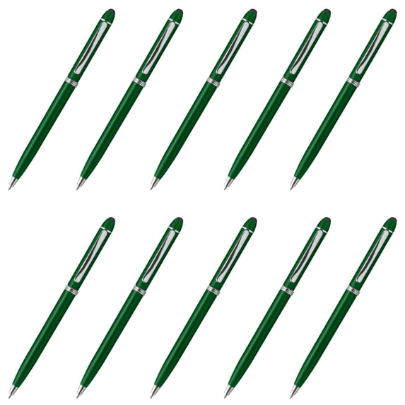 10 Twist Action Plastic Stylus Pens Pack - Metallic Barrel, Black Ink - Green