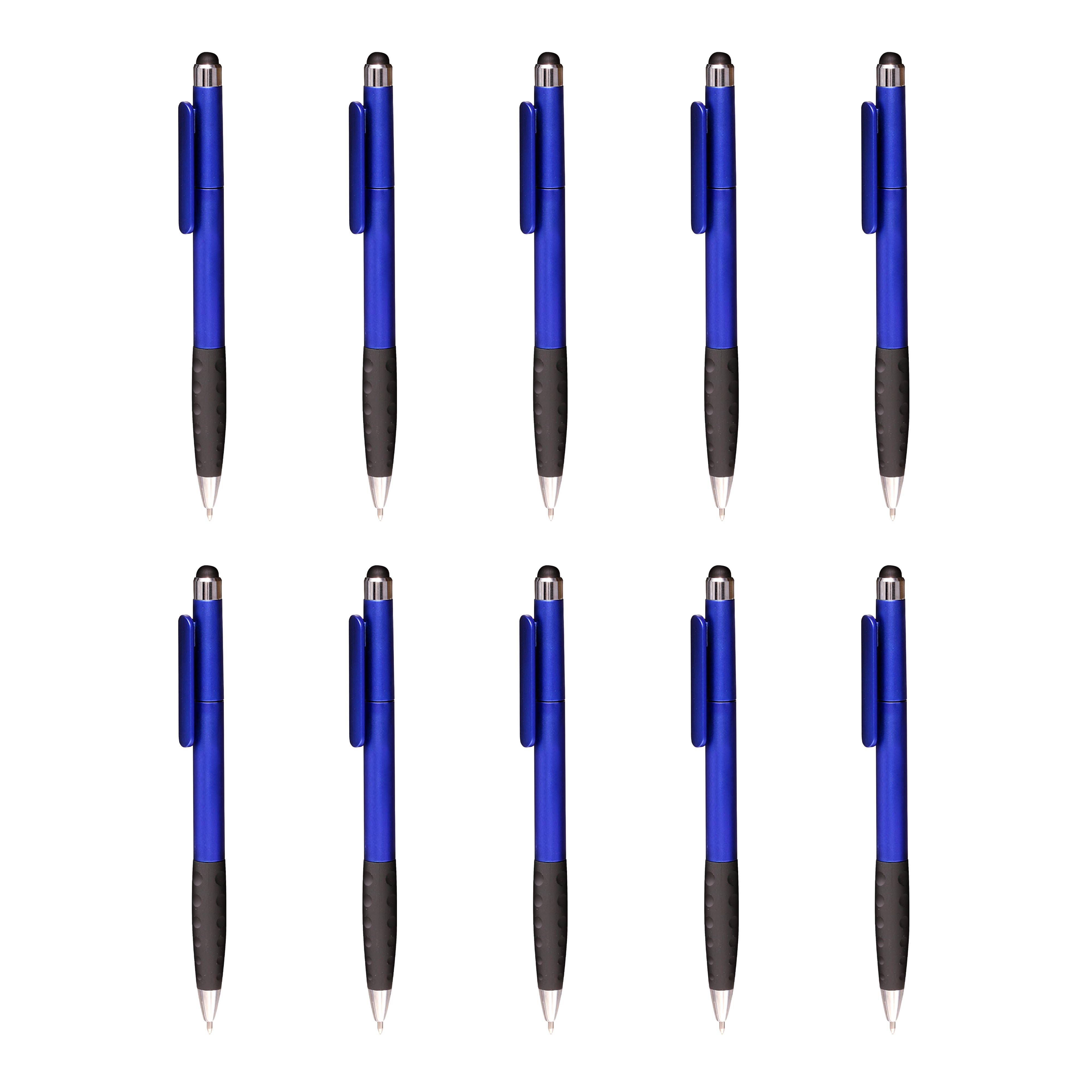10 Twist Plastic Stylus Pens Pack - Ballpoint, Rubber Grip - Blue