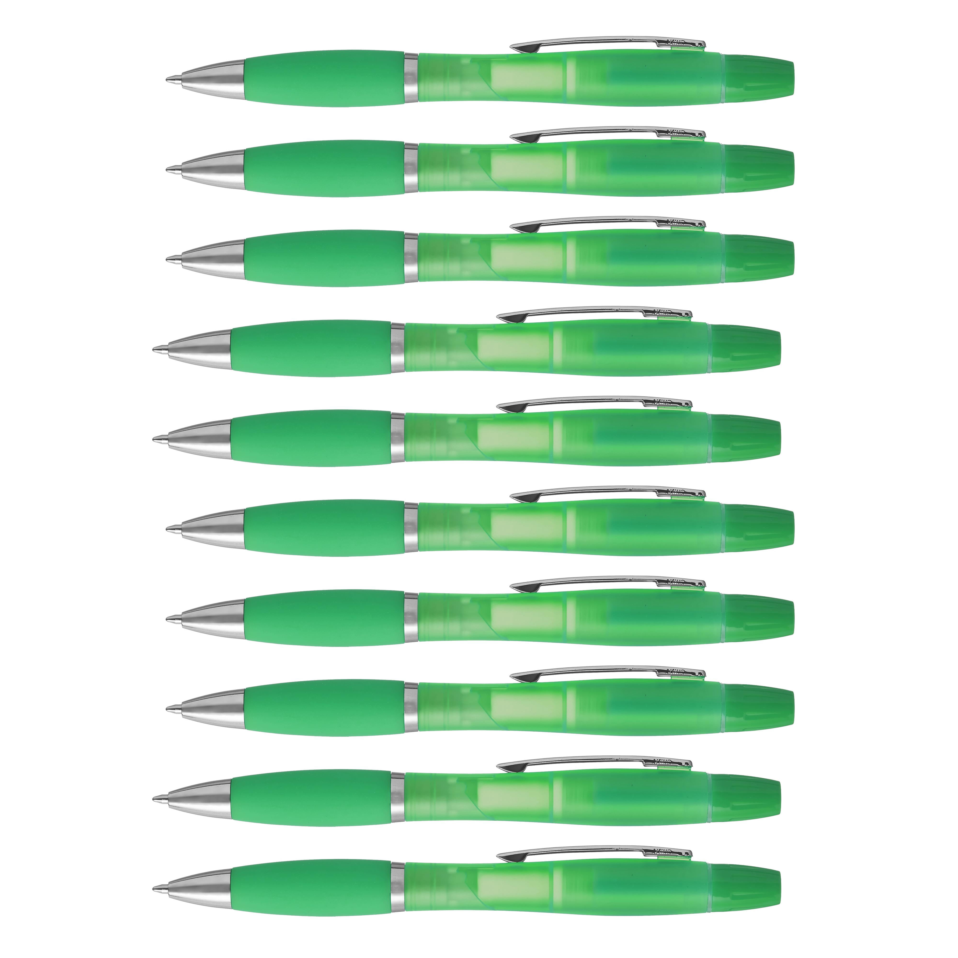10 Two in one Highlighter Pens Pack - Ballpoint, Silver Accents - Green