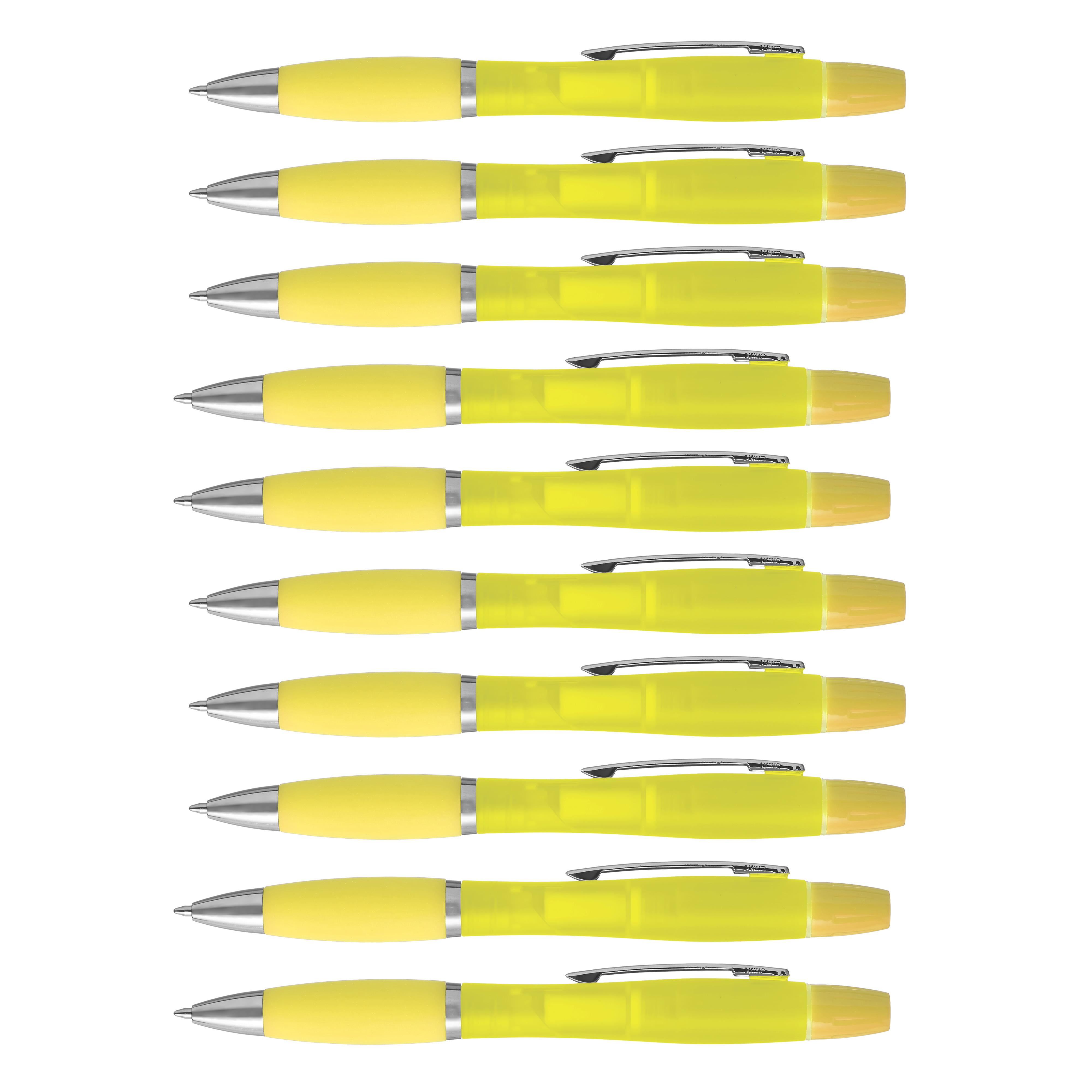 10 Two in one Highlighter Pens Pack - Ballpoint, Silver Accents - Yellow