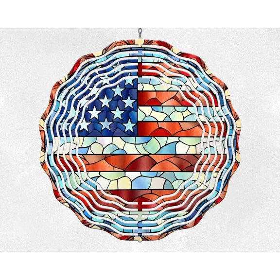 10" USA American Flag Stained Hanging Wind Spinner Yard Decor 3D Kinetic rws-034