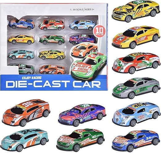 10 Unbreakable Racing Mini Diecast Car Models Set Pull Back Vehicles Metal Alloy
