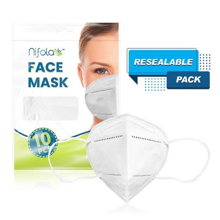10 Unit Earloop Face Masks with Comfortable 5 Ply Soft Non-Woven Fabric Safety Everyday Cover for Guarding against Airborne Substances, Pollen, Smoke, etc. By Nifola