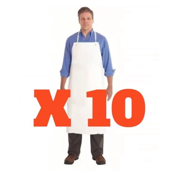 10 - Universal Bib Apron: Vinyl, 18 mil Thick, Shin, Tie, White, 44", Splash