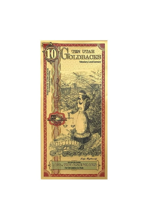 10 Utah Goldbacks 1/100 oz 24K Gold Foil Aurum Note