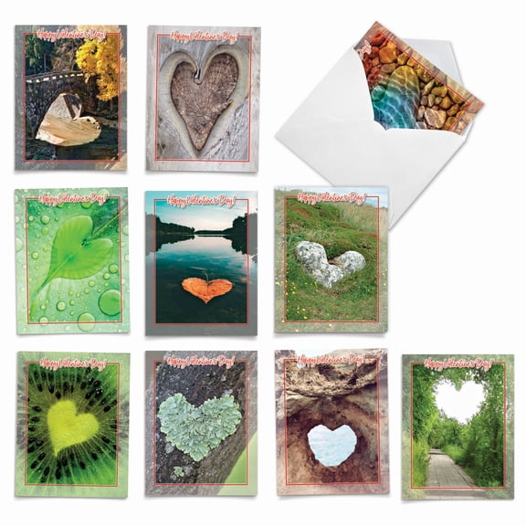The Best Card Company 10 Assorted Blank Valentine's Day Notes Set 4x5.12 w/ Envelopes, 10x1 Designs, for Men, Women, Heartscapes AM6838VDB-B1x10