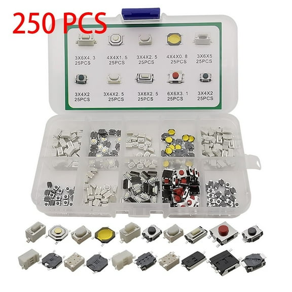10 Value Tactile Push Button Switch 250Pcs Set Assortment Kit Micro Switch