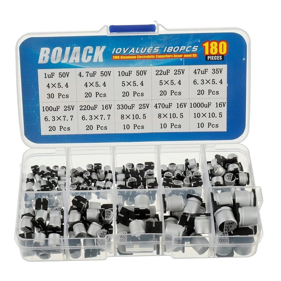 10 Values 180 Pcs 1Uf ~ 1000Uf SMD Aluminum Electrolytic Capacitors Assortment K