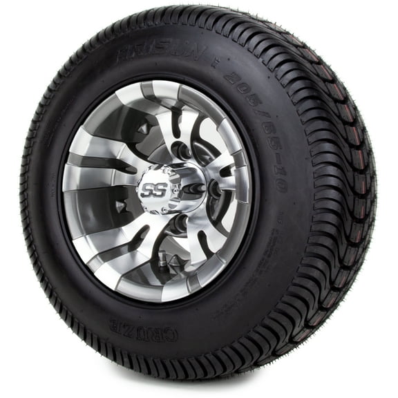 10" Vampire Gunmetal Golf Cart Wheels and Low Profile Tires Combo Set of 4