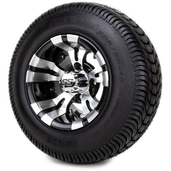 10" Vampire Machined Black Golf Cart Wheels and Low Profile Tires Combo Set of 4