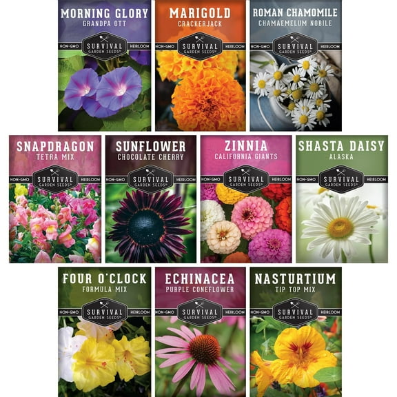 Heirloom Flower Seeds Collection- 10 Varieties - Full Sun Mix with Fast-Growing Annuals