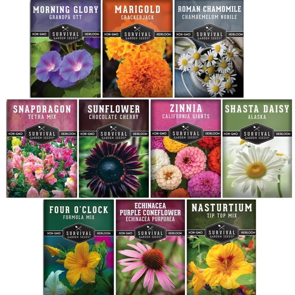 Flower Seeds 10 Variety - Full Sun, Includes Annuals
