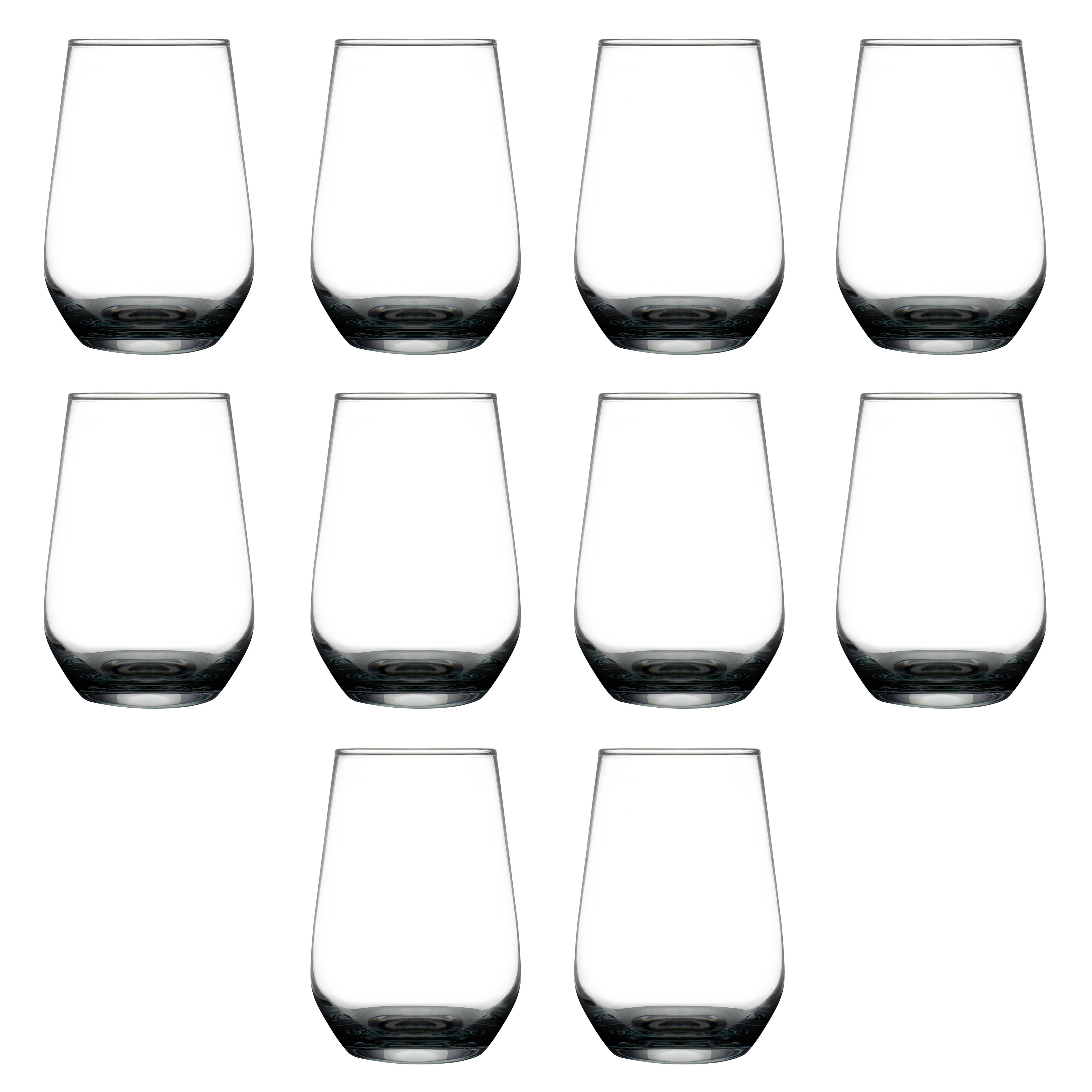 10 Vaso Silicia Stemless Wine Glasses Set, 16 oz. - Clear, Orb-Like, Thick base - Black