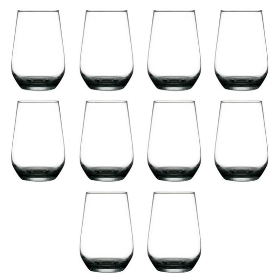 10 Vaso Silicia Stemless Wine Glasses Set, 16 oz. - Clear, Orb-Like, Thick base - Black
