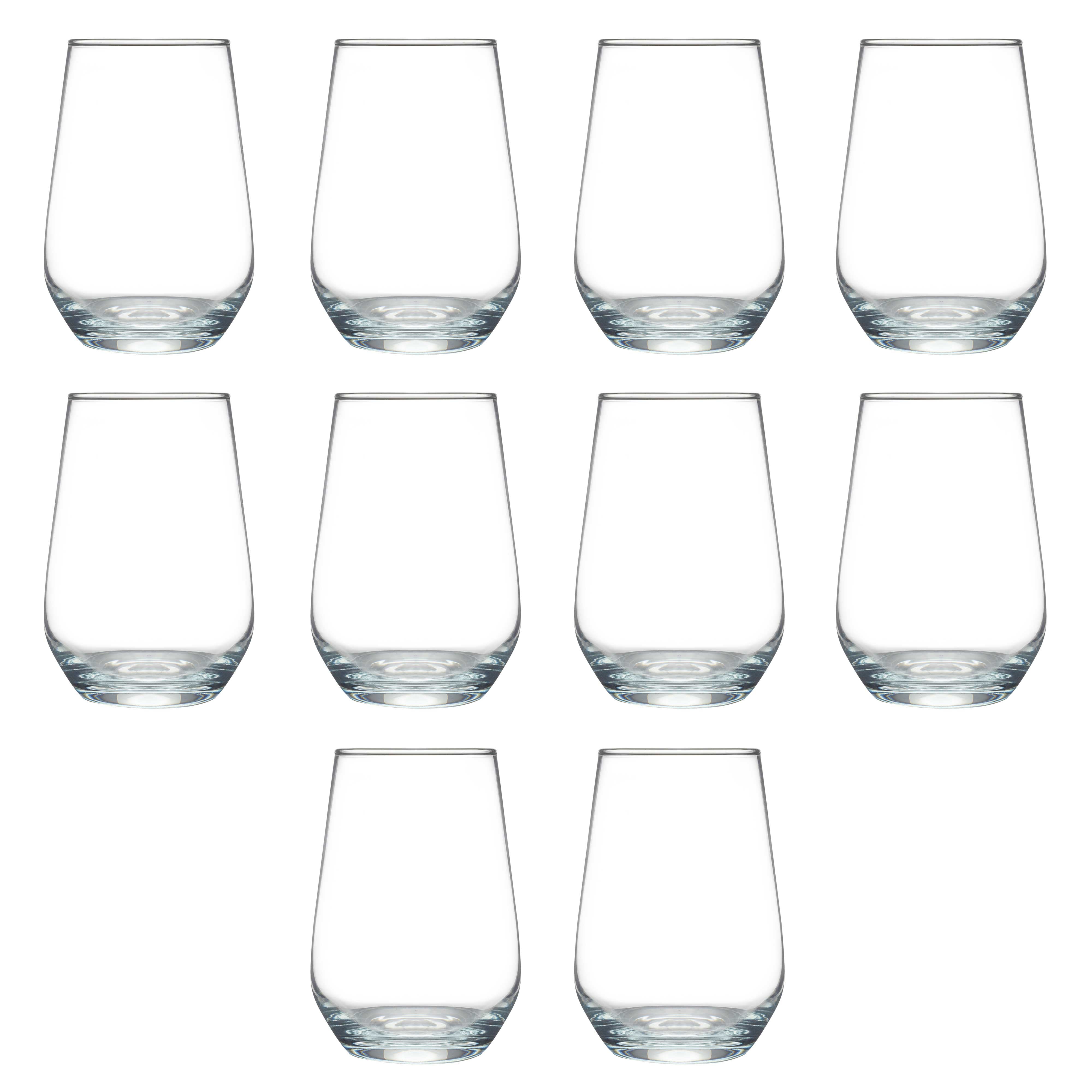 10 Vaso Silicia Stemless Wine Glasses Set, 16 oz. - Clear, Orb-Like, Thick base - Clear
