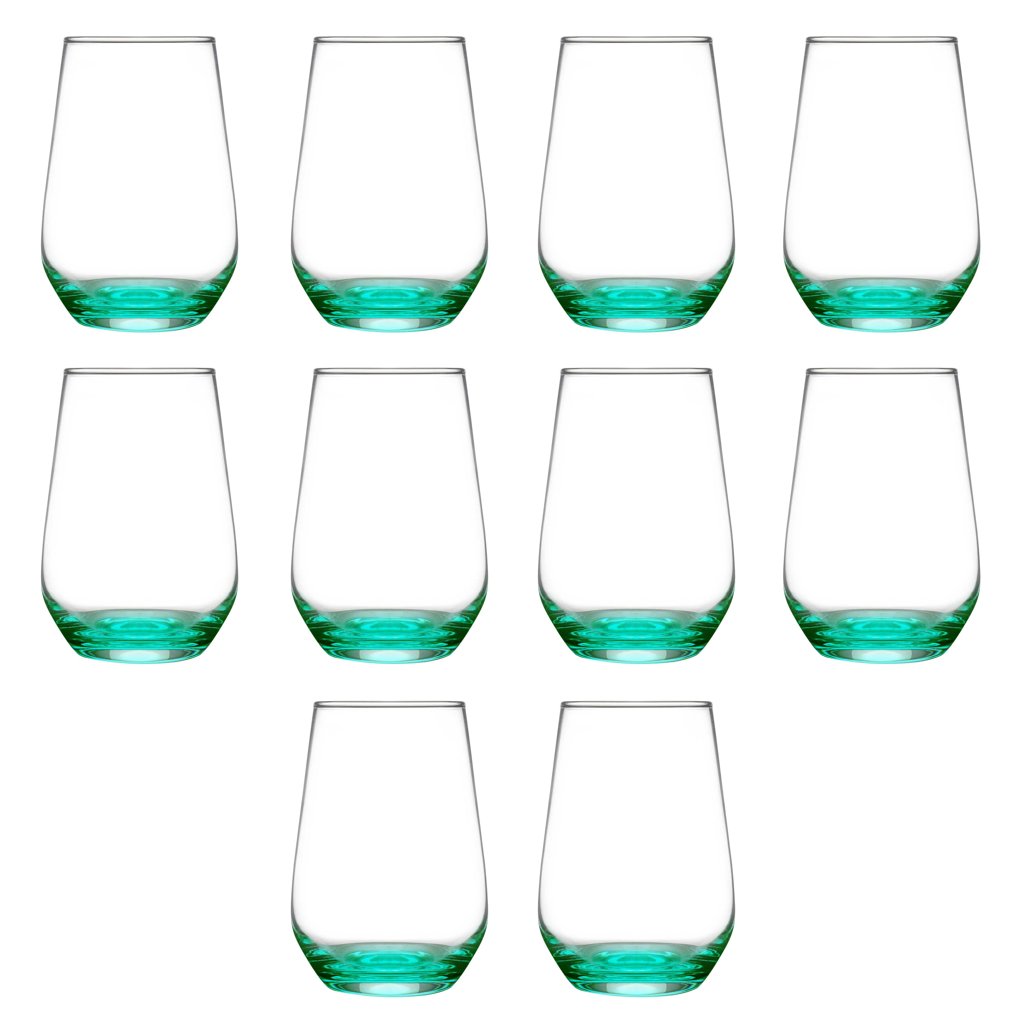 10 Vaso Silicia Stemless Wine Glasses Set, 16 oz. - Clear, Orb-Like, Thick base - Green