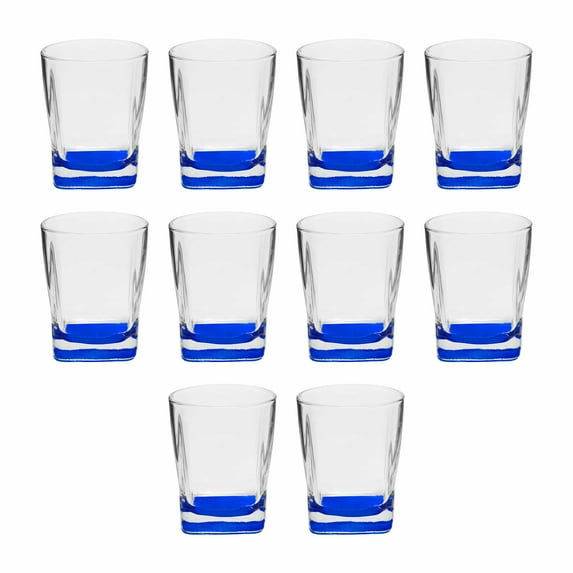 10 Verona Whiskey Glasses Set, 11 oz. - Durable, Thick Base, Color Bottom, Barware - Blue