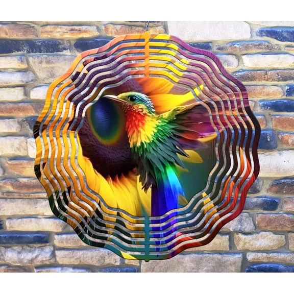 10" Vibrant Hummingbird Sunflower Wind Spinner Yard Art Decor 3D Kinetic rws120
